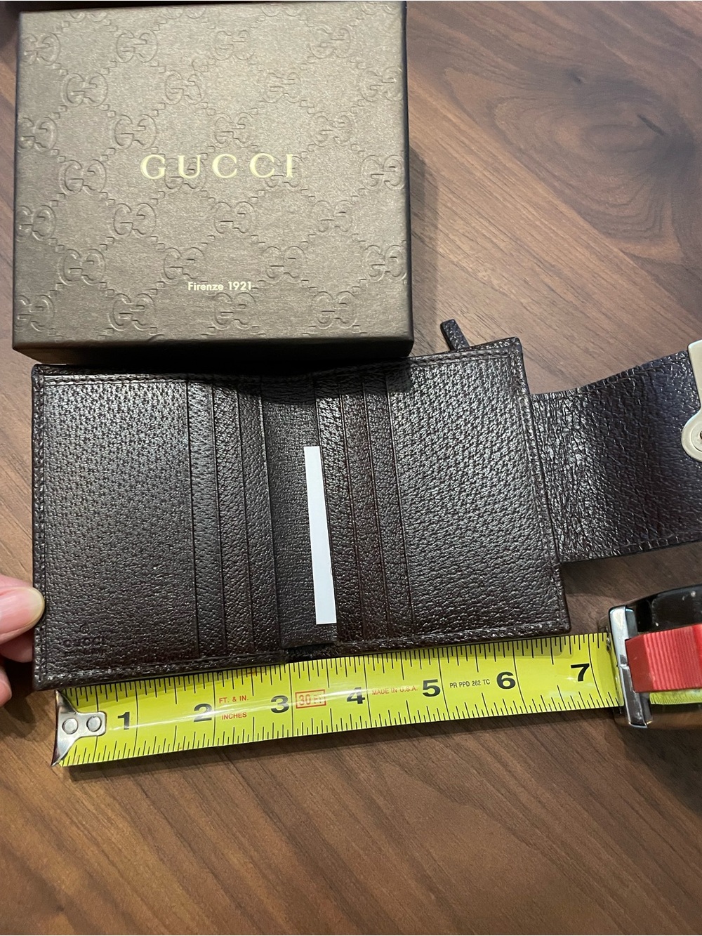 Gucci GG Canvas Tri-Fold Card Holder with Green and Red Web. Authentic. - Picture 11 of 13